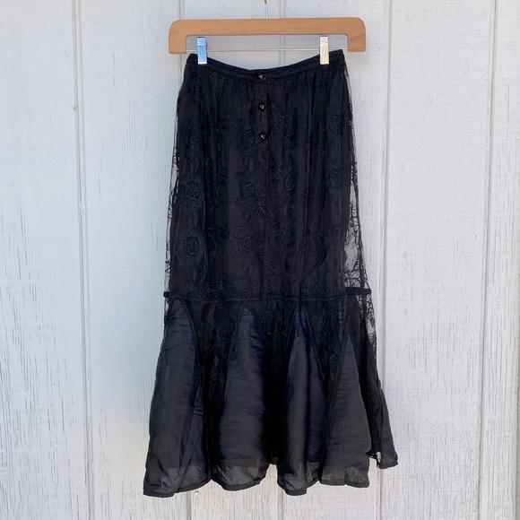 Vintage Deadstock 1980s-90s Black Whimsigoth Dark Fairy Lacy Skirt - Picture 7 of 8